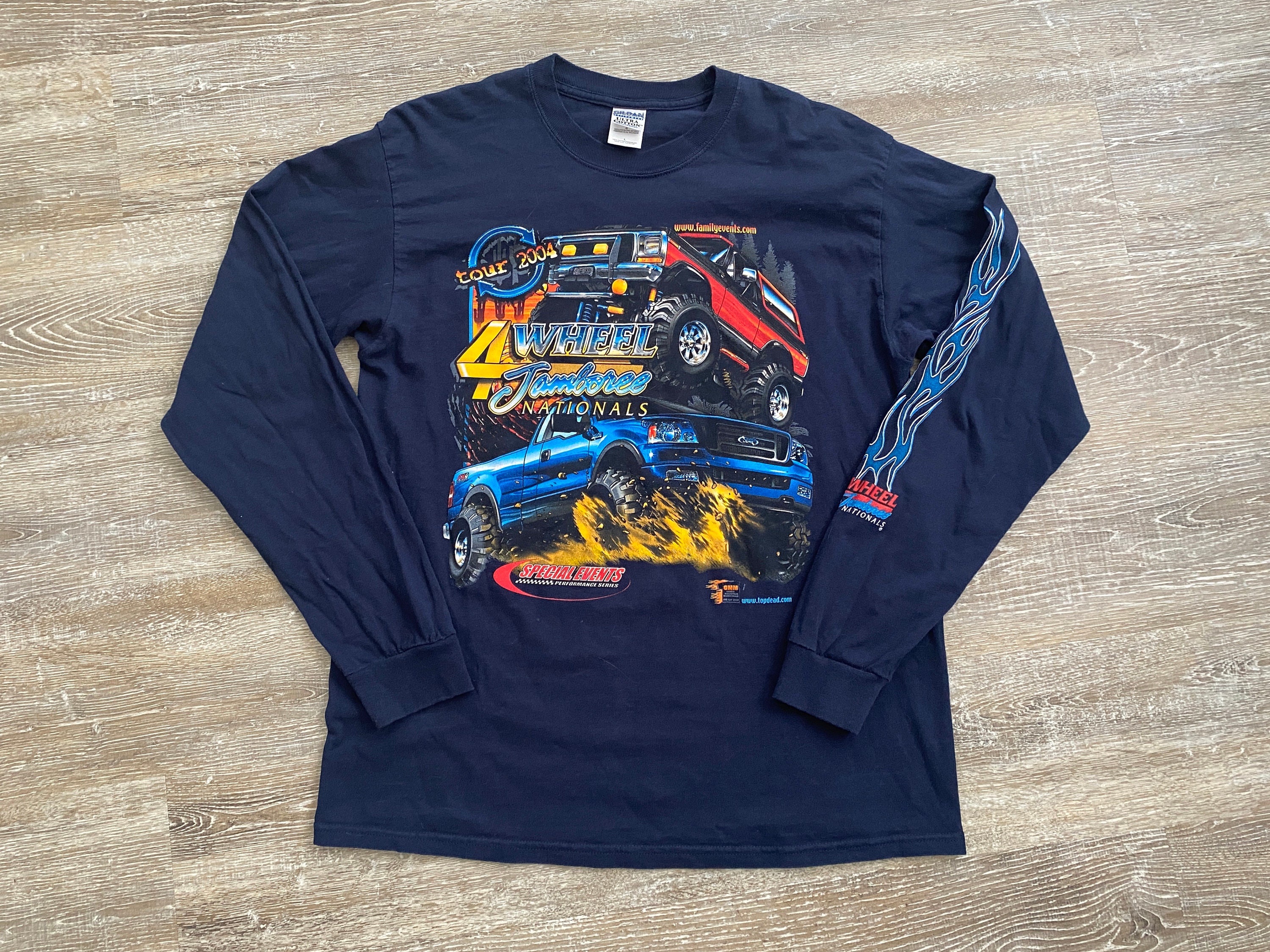 トップス 2 way gimmick striped star t shirt VTG 2004 Hot Rod Show T Shirt Y2k 4 Wheel Nationals Tour