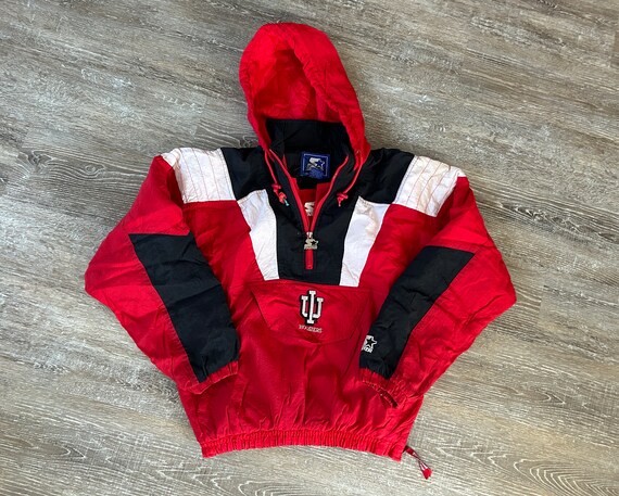 Vtg 90s Indiana Hoosiers 1 2 Zip Pullover Jacket IU Puffer STARTER Hooded Embroidered