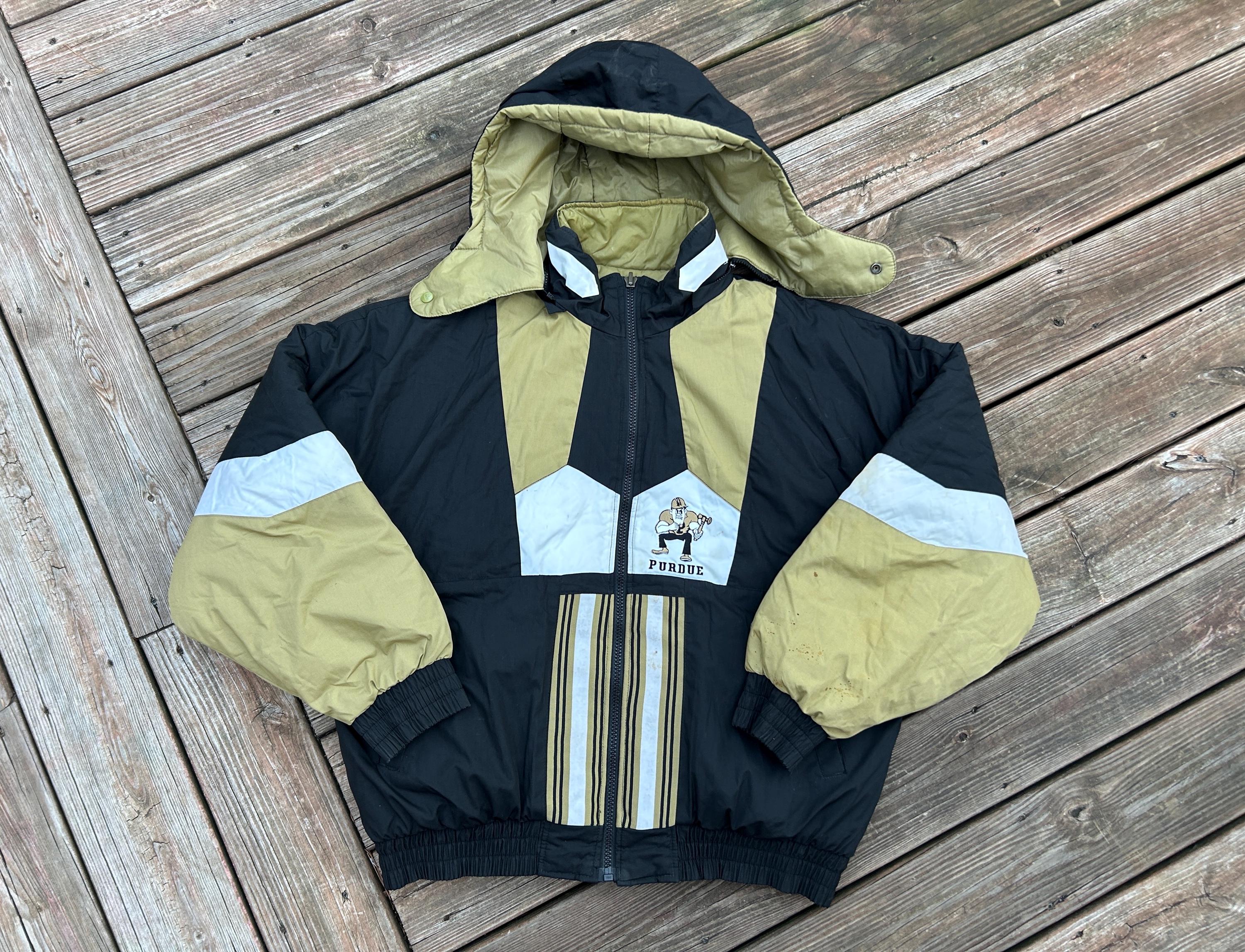 Vtg 90s Purdue Boilermakers Full Zip Jacket Puffer Hooded Pro