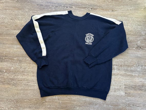 Vtg 80s Carthage College Crewneck Sweatshirt Raglan S/M Firebirds Fleece Logo