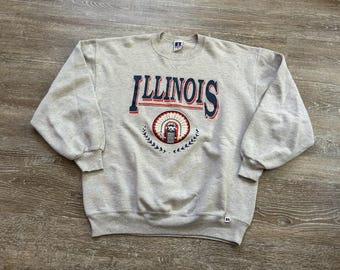 Illinois University Illini Crewneck Sweatshirt Crest Logo Russell Athletic USA Vintage 90s