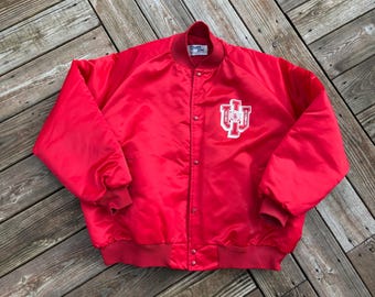 MINT VTG 90s Indiana Hoosiers Satin Jacket IU Bomber Quilt Lined Chalk Line 3X/4X