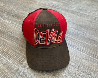 Vtg 90s New Jersey Devils Hockey Snapback Hat Starter Script Graffiti Colorblock