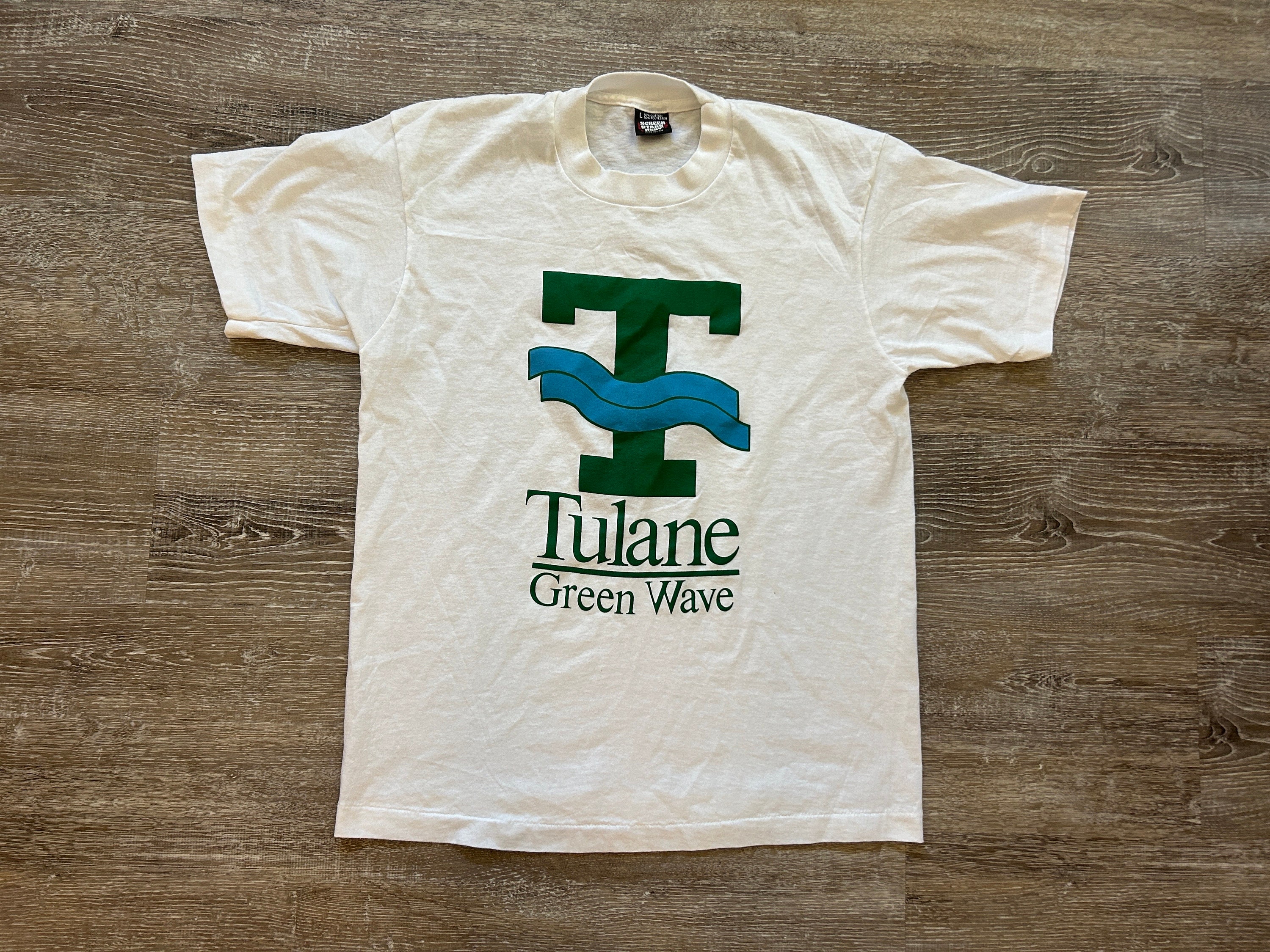 Vintage 90s Tulane Green Wave T Shirt Single stitch Logo USA Screen Stars