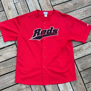 Vtg 2000 Cincinnati Reds Baseball Jersey Embroidered y2k Button Up MLB XL