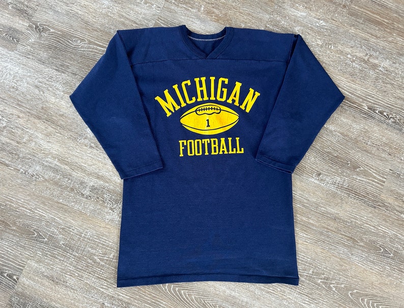 Vintage 70s/80s Michigan Wolverines Football Russell Athletic Jersey Knit T-Shirt Sz L/M image 1