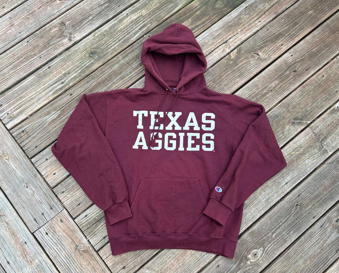 Vtg 90s Champion Texas A&M Aggies Hoodie Sweatshirt Spellout University ...