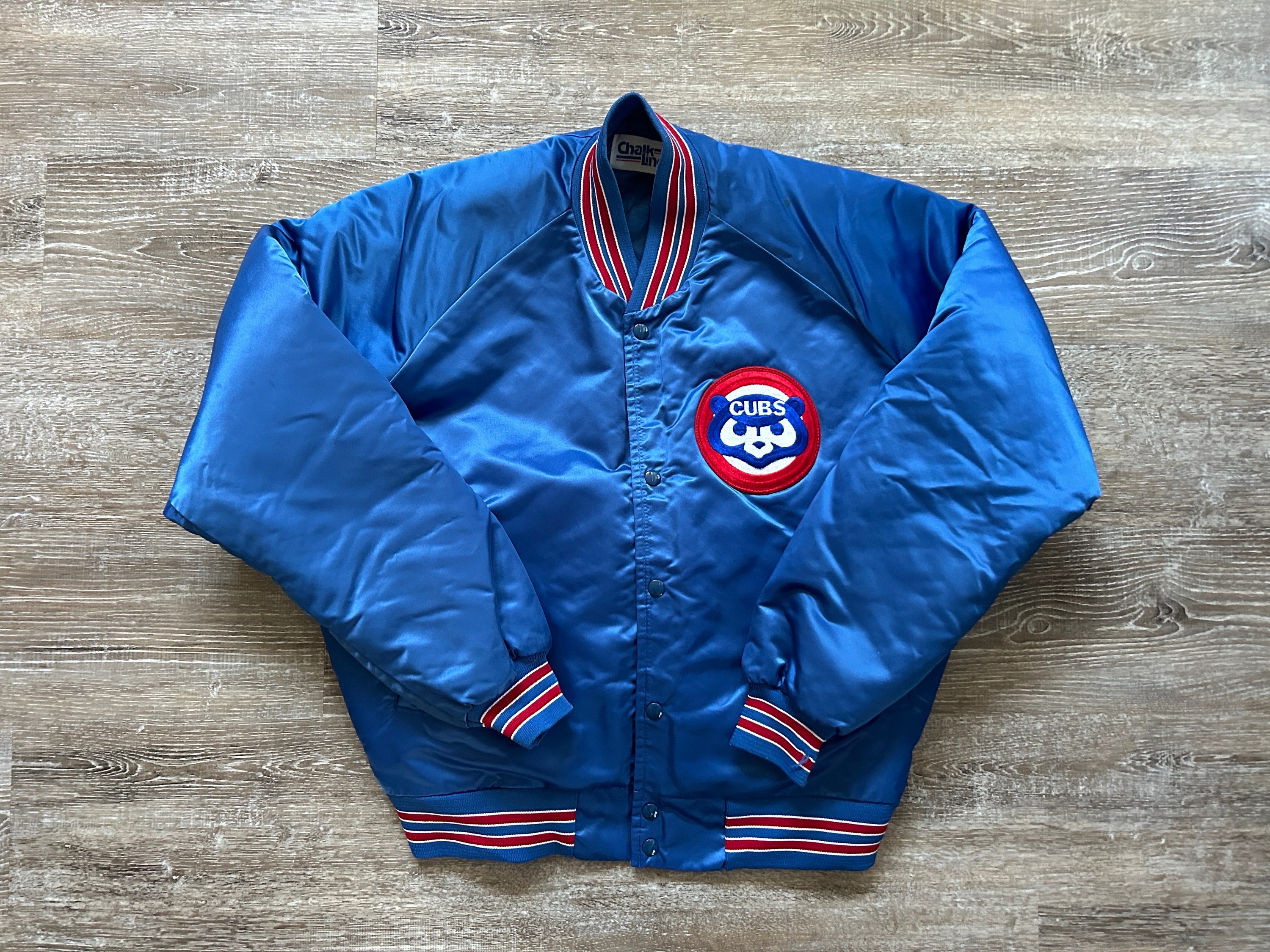 Vtg 90s Chalk Line Chicago Cubs Satin Bomber Jacket Baseball