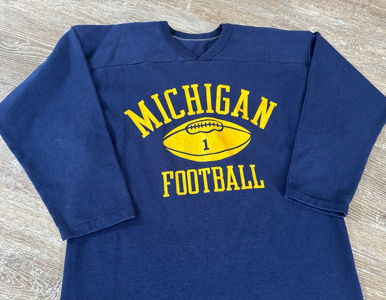 Vintage 70s/80s Michigan Wolverines Football Russell Athletic Jersey Knit T-Shirt Sz L/M image 2