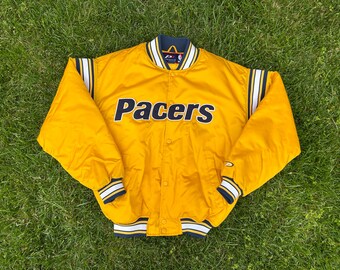 Vintage 90s Pro Player Indiana Pacers Satin Bomber Jacket Basketball NBA Logo Medium