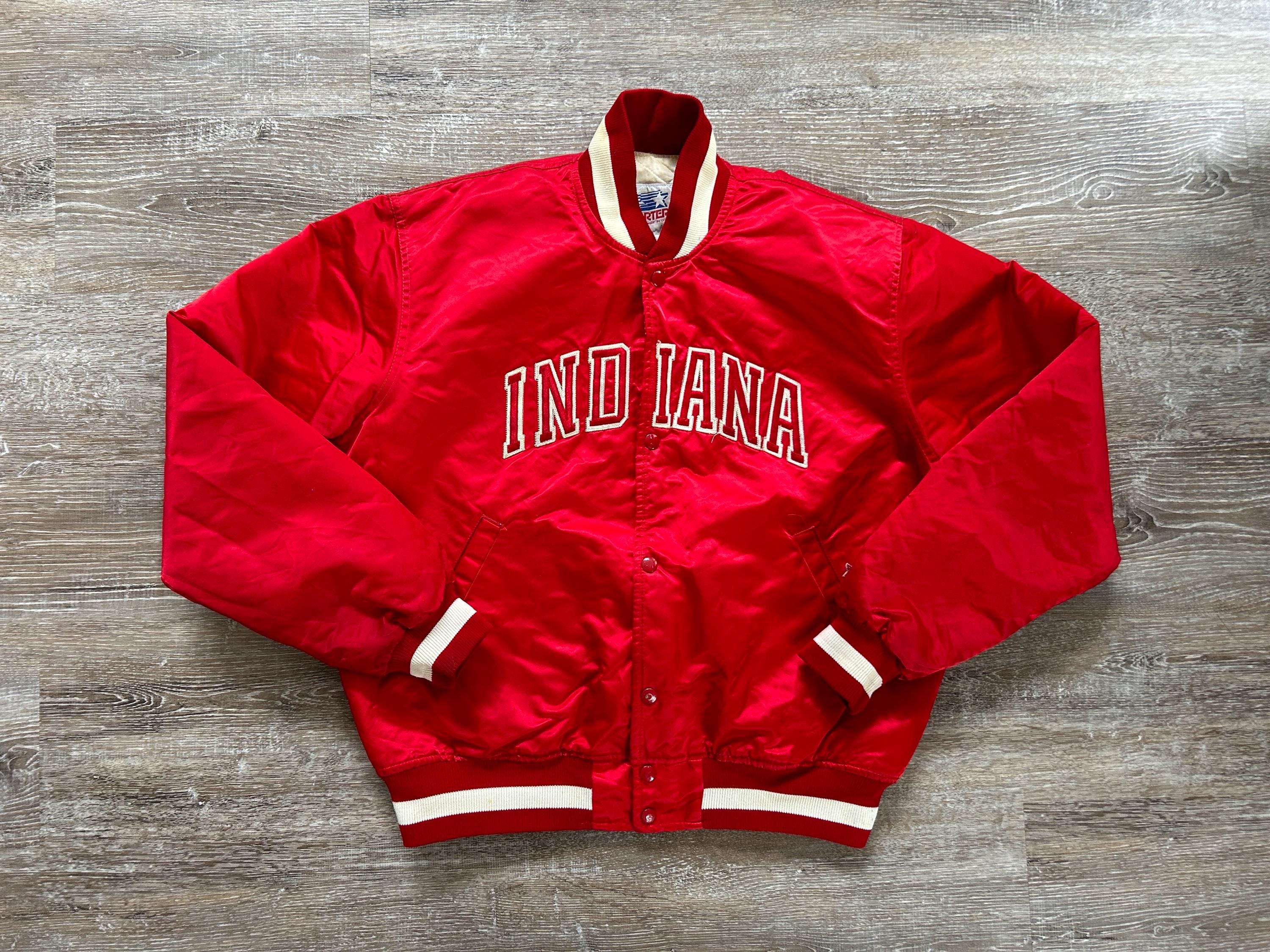 VTG 90s STARTER Indiana Hoosiers Satin Jacket IU Embroidered Bomber Quilt Lined