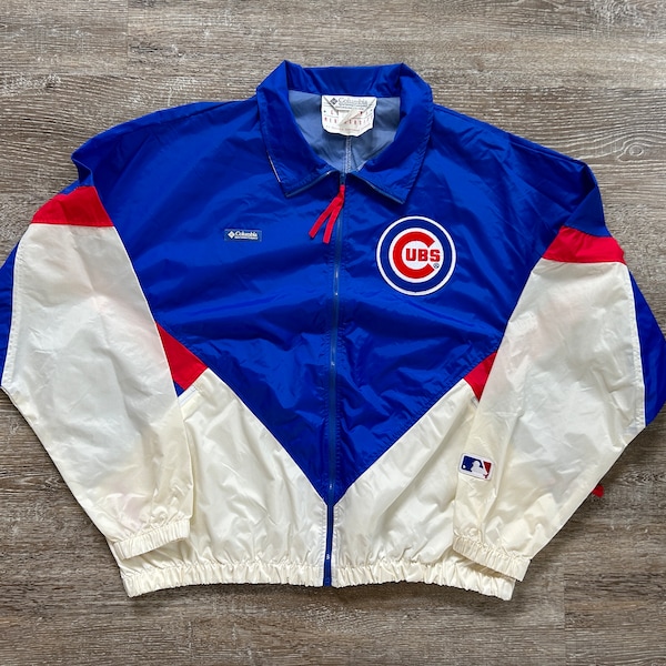 Vintage 90s Chicago Cubs Big Logo Full Zip Windbreaker Jacket Baseball Columbia
