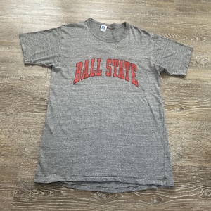 Vtg 90s Ball State BSU University T Shirt Russell Athletic Single Stitch S/M Cardinals