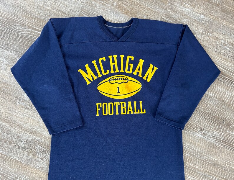 Vintage 70s/80s Michigan Wolverines Football Russell Athletic Jersey Knit T-Shirt Sz L/M image 5