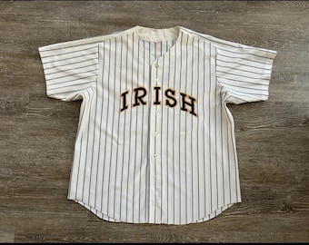 Vintage 90s Notre Dame Baseball Jersey Wilson Irish Embroidered Pinstriped USA 2XL