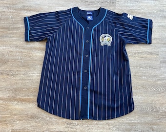 VTG 90s North Carolina Tar Heels STARTER Baseball Jersey UNC Pinstripe Button Up