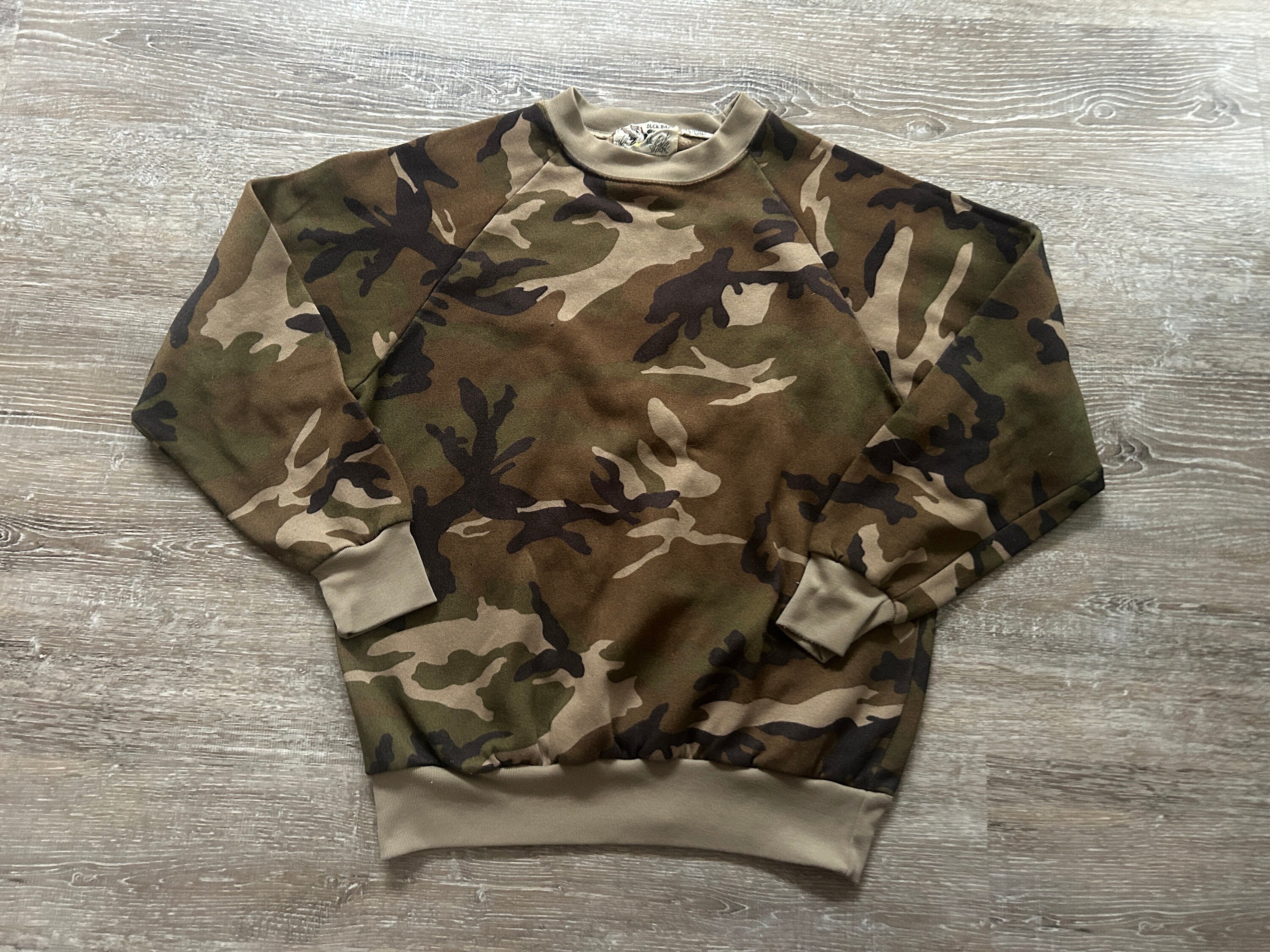 Vintage 80s Duck Bay Sweatshirt Woodland Camouflage Camo Crewneck 