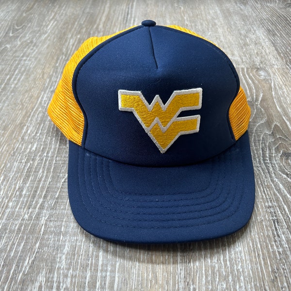 Vintage 80s WVU West Virginia mountaineers NCAA Basketball Mesh Trucker Snapback Hat