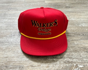 Vintage 80s Walkers Deluxe 86 proof trucker Snapback hat USA Embroidered Bourbon Rope