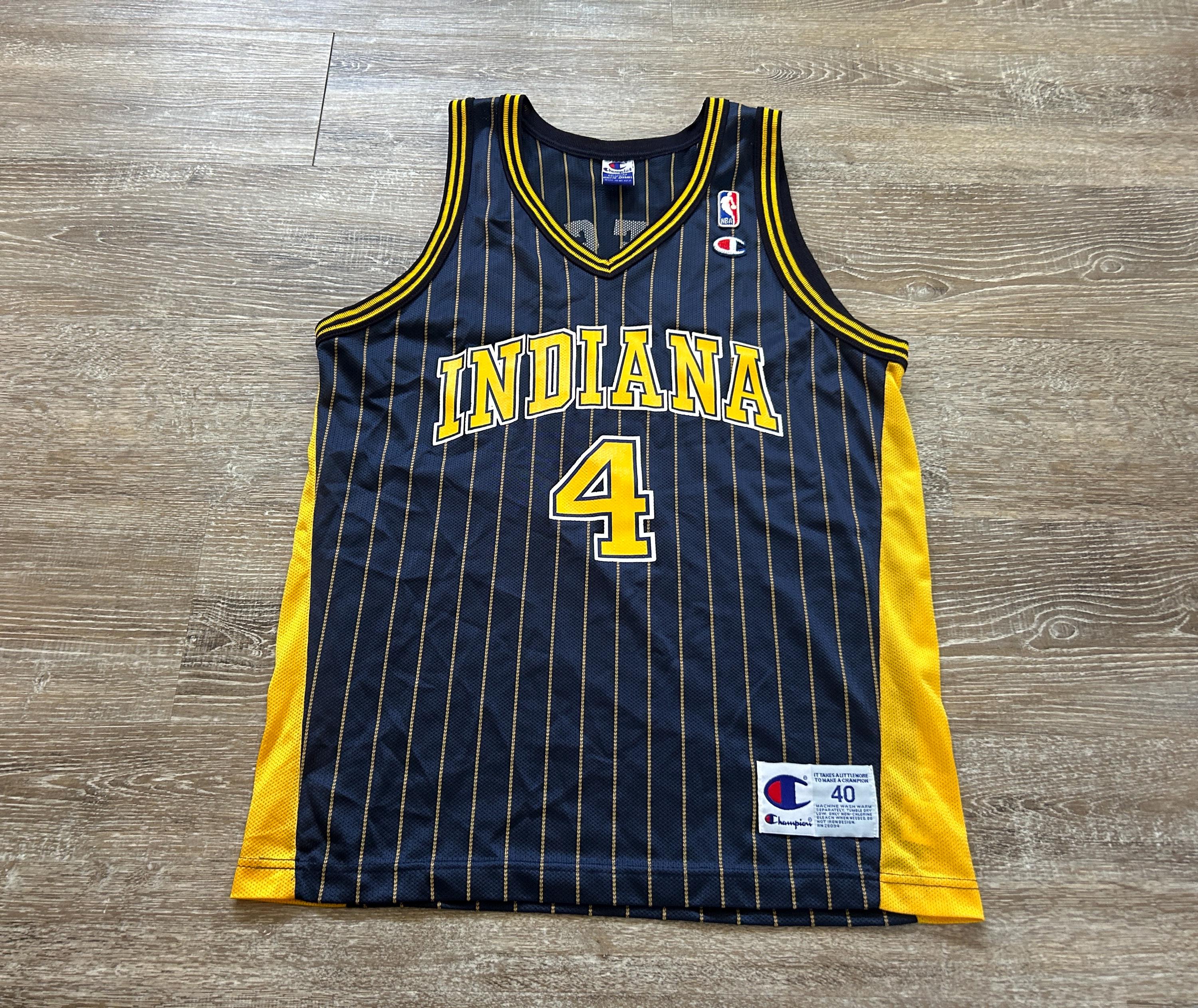 Vintage 90s Champion Jersey Indiana Pacers NBA Pinstripe #4 Travis