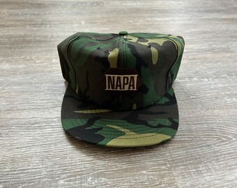 Vtg 80s USA Louisville MFG Napa Auto Parts Patch Camo Trucker Hat Snapback racing