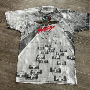 Vtg 90s Indianapolis 500 Racing T Shirt IndyCar AOP Rick Mears 1991 Champion IMS