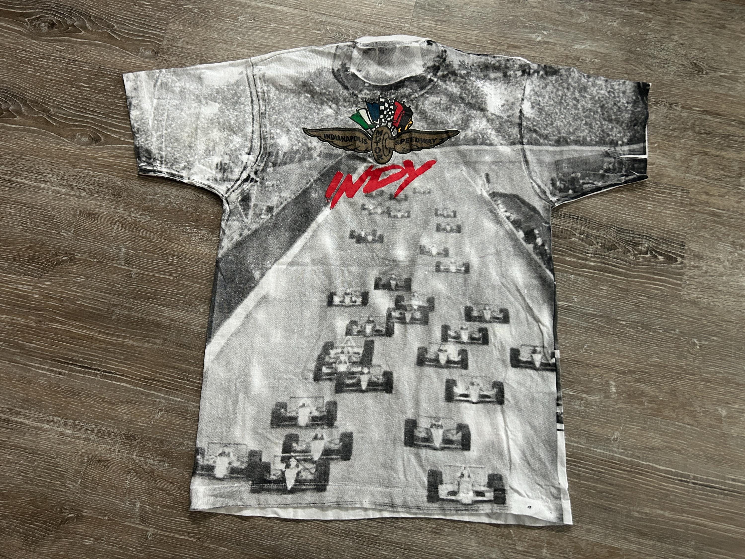 Vtg 90s Indianapolis 500 Racing T Shirt IndyCar AOP Rick Mears 1991 Champion IMS