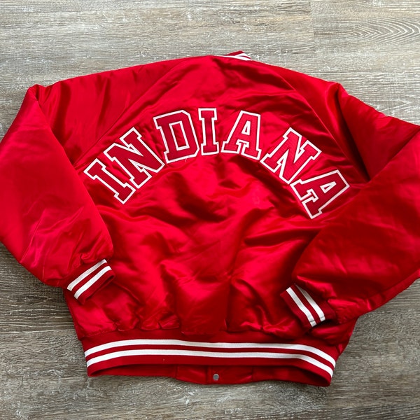 VTG 80s Indiana Hoosiers Satin Jacket IU Embroidered Bomber Quilt Lined Chalk Line