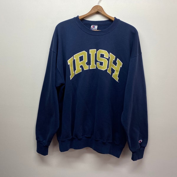 Vintage 90s Notre Dame Crewneck Sweatshirt Champion Football Logo XL Irish Crest