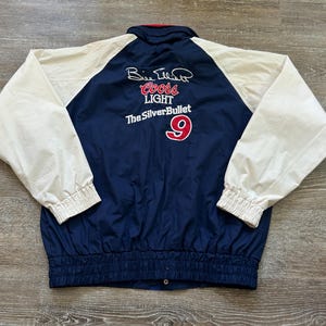 Vtg Bill Elliott 90s NASCAR Racing Windbreaker Jacket Coors Light Silver Bullet