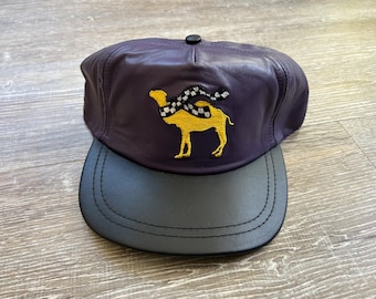 Vtg 90s Joe Camel Strapback Hat Cigarettes Logo Jimmy Spencer NASCAR Leather Racing
