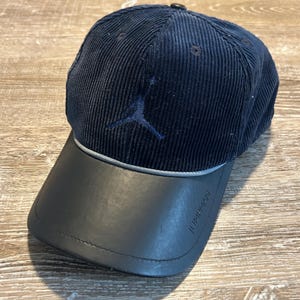 Vtg 90s NIKE x Jumpman Corduroy Strapback Hat Black Y2K Jordan Basketball Retro