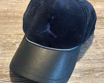 Vtg 90s NIKE x Jumpman Corduroy Strapback Hat Black Y2K Jordan Basketball Retro
