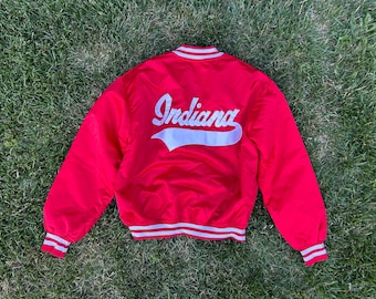 VTG 80s Indiana Hoosiers Bomber Jacket IU Script Fur Lined satin Jacket Factory Embroidered