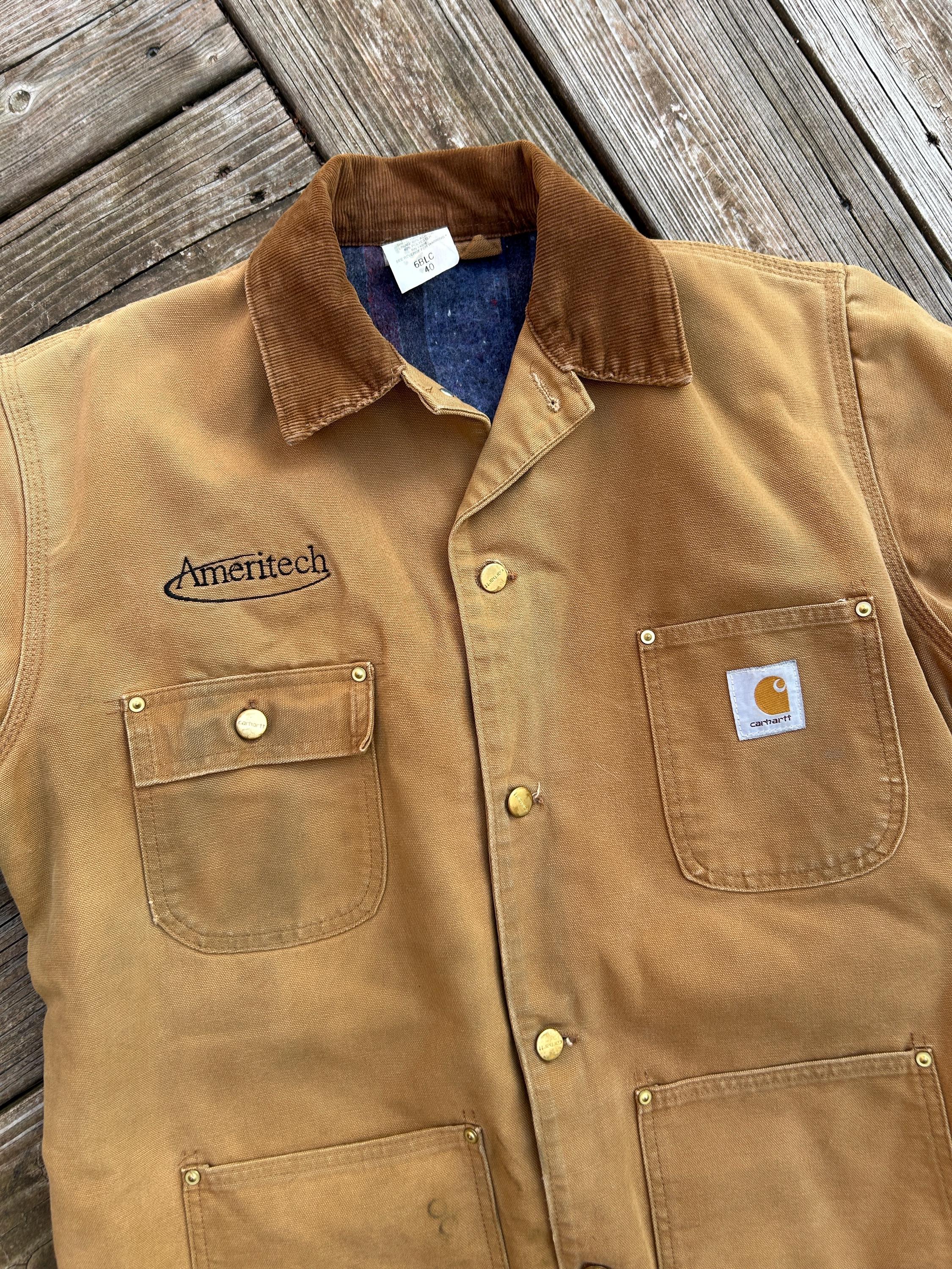 1950年代Carhartt Famous Brown Duck」のサインボード Vintage 1993 Carhartt Jacket Duck Canvas Quilt Lined Barn Chore