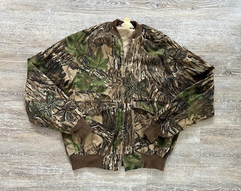 VTG 90s Duxbak Reeltree Camo Full Zip Jacket Bomber Lined Hunting USA Camouflage M/L