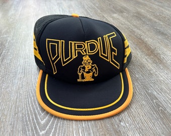 Vintage 80s Purdue Boilermakers 3 Stripe Basketball Mesh Trucker Snapback Hat