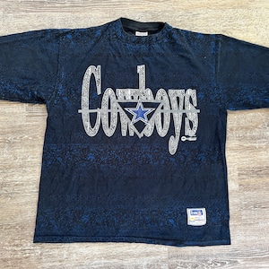 Vtg 90s Dallas Cowboys Geometric Pattern All Over Print T Shirt NFL Football Single stitch