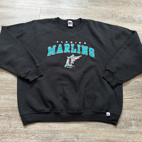 Sudadera con cuello redondo vintage de los Florida Marlins, 2003, MLB, béisbol, Russell Athletic, talla XL/L