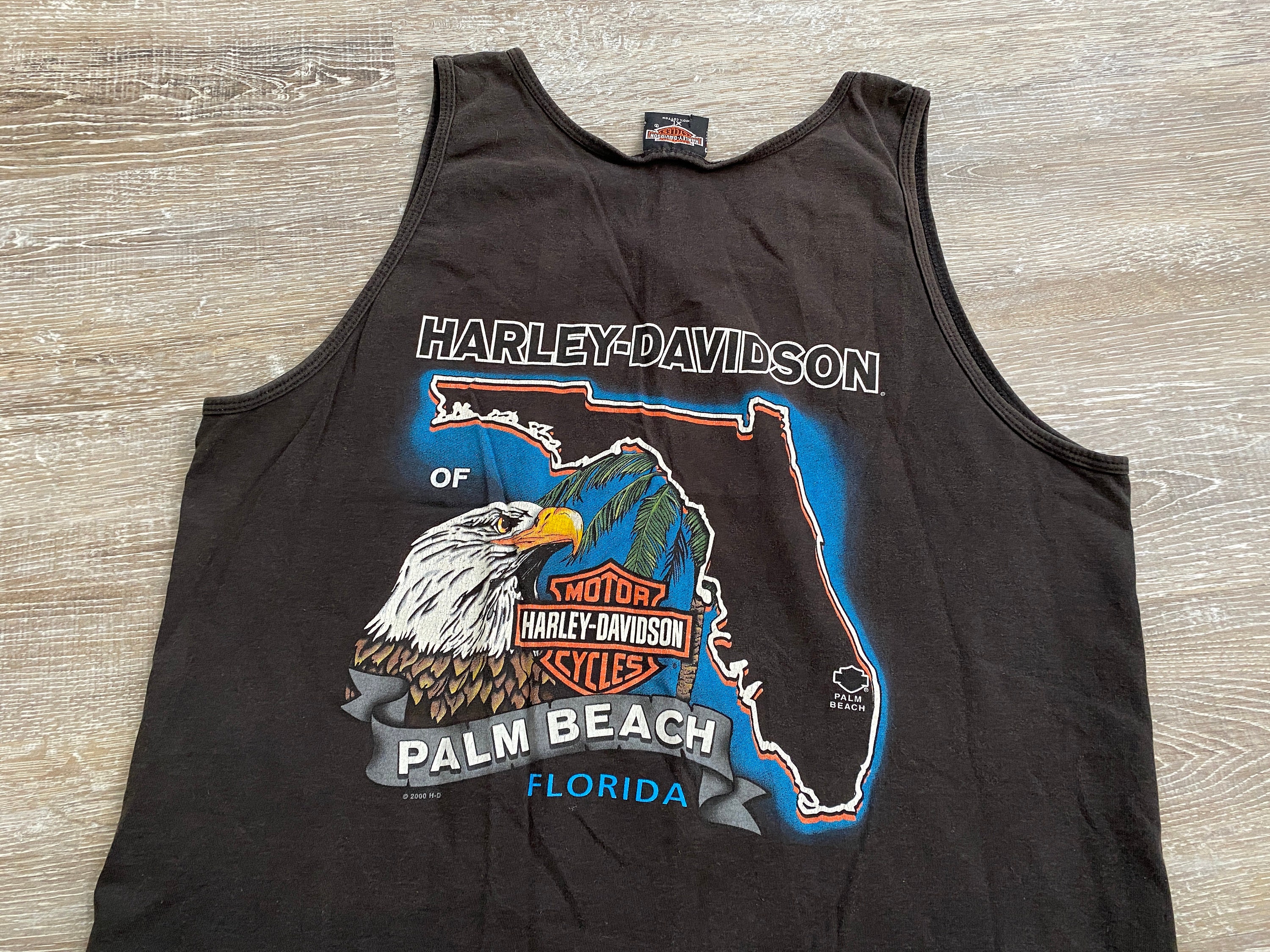 VTG Y2k 2000 Harley Davidson Motorcycles Tank Top Shirt Eagle Palm 