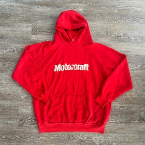 Vtg 80s FORD Motorcraft Hoodie Sweatshirt Racing USA Velva Sheen S/M NASCAR