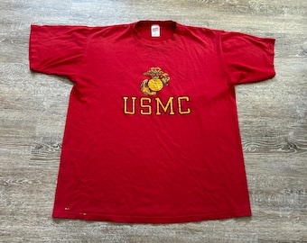 Vintage 90s USMC United States Marine Corps T-Shirt Single stitch Crest Logo USA