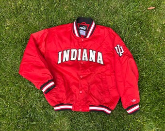 Vtg PUMA Indiana Hoosiers Satin Jacket IU Embroidered Bomber Quilt Lined 90s