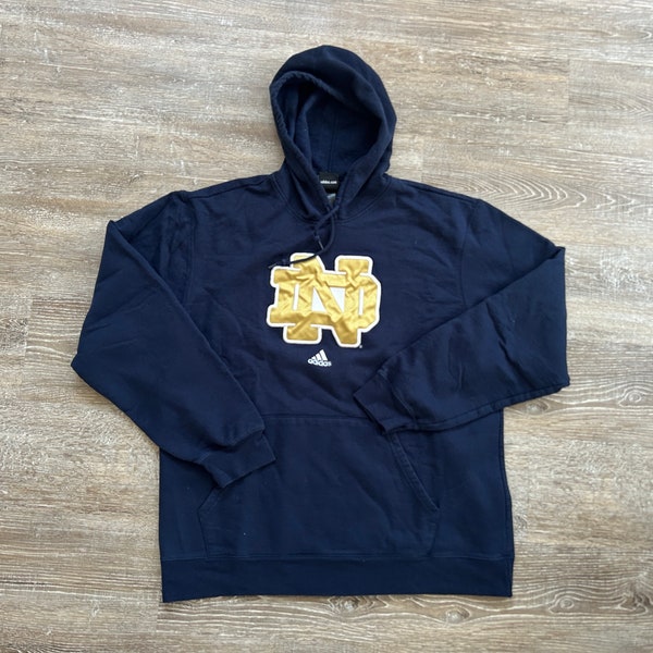 Vtg 2000s Notre Dame Hoodie Sweatshirt Embroidered Irish Football y2k adidas