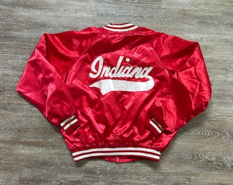 Vintage 80s Indiana University Hoosiers Bomber IU Script Lined satin Jacket Factory