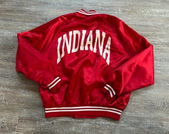 VTG 80s STARTER Indiana Hoosiers Satin Jacket IU Embroidered Bomber Quilt Lined