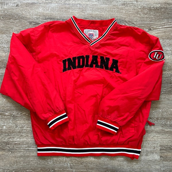 VTG 90s Indiana Hoosiers Pullover Windbreaker Jacket IU Embroidered Arch