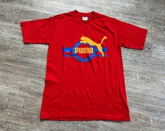 Vtg 80s Puma Brand Logo T-shirt Navy Blue L Single Stitch
