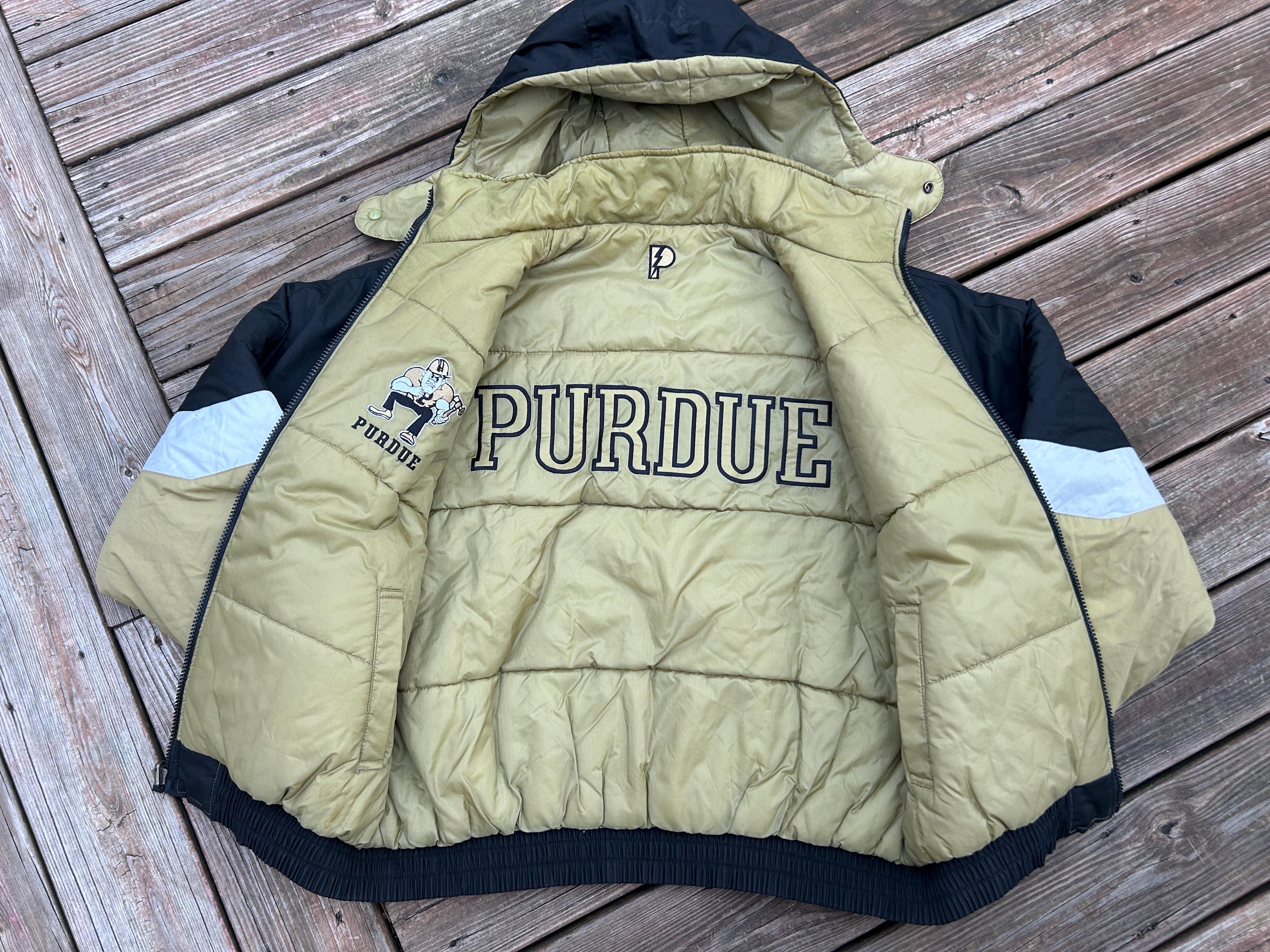 Vtg 90s Purdue Boilermakers Full Zip Jacket Puffer Hooded Pro