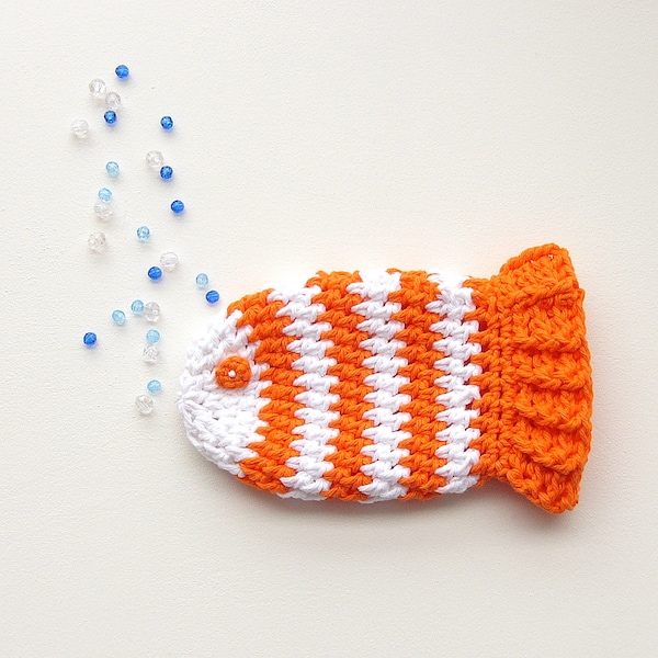 CROCHET PATTERN washcloth ⨯ fish bath mitt ⨯ kids children toy ⨯ worsted weight cotton ⨯ PDF Download ⨯ Go Fish Bath Mitt by Warm and Woolly